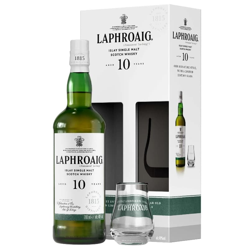 Laphroaig Islay Single Malt Scotch Whisky 10 Year Old 40% 0,7l+Glas