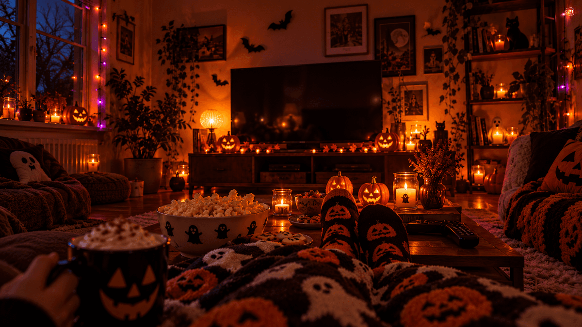 Halloween-Movie-Night im gemütlichen Wohnzimmer-Look